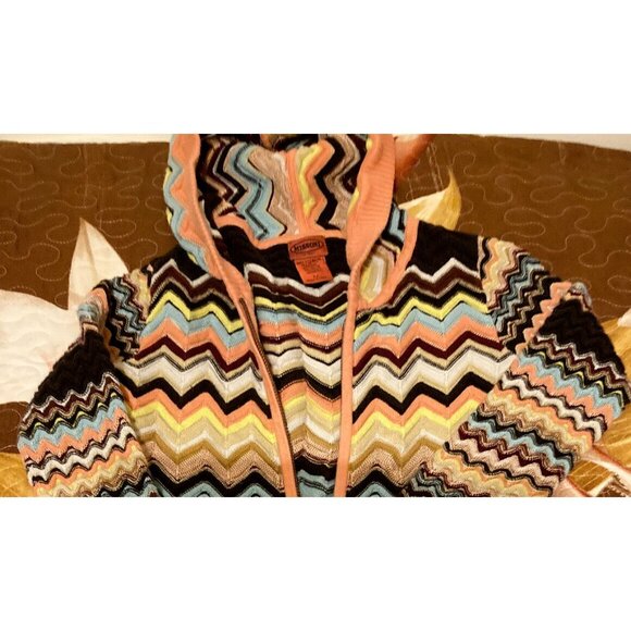 MISSONI Zigzag Chevron Brown Blue Orange Girl Sweatshirt Hoodie Jacket POCKETS M - Picture 3 of 8